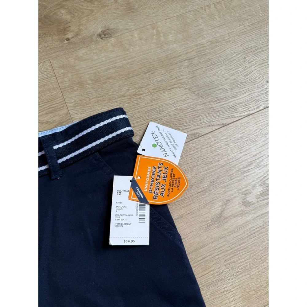 NWT Kids Boys nanotex Gymboree uniforms navy blue belted chino shorts‎ size 12